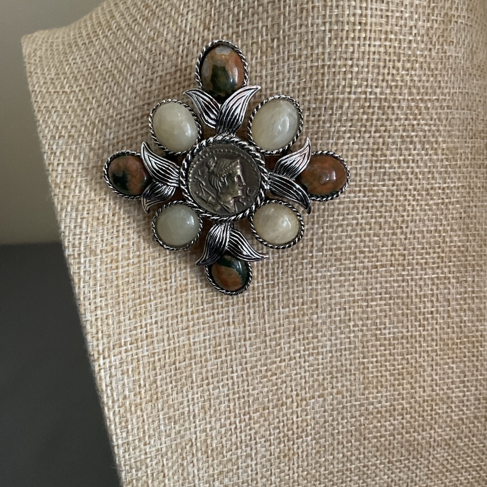 Ciner Vintage Antique Silver Brooch with Emperor Coin Center